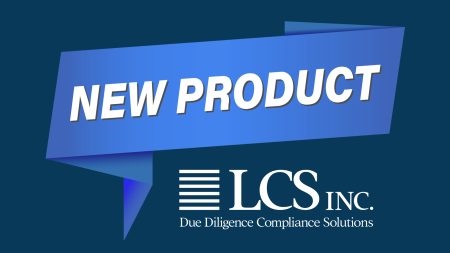 Blue banner reads "New product" all caps in white, placed above the LCS logo